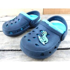 Clog Style Toddler Size 7 Black and Teal Blue Shoes Sandals Dinosaur