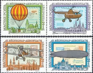 Hungary 1974 Planes/Helicopter/Balloons/Aviation/S-on-S/StampEx 4v set (n46840) - Picture 1 of 1