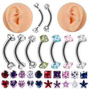 2pc Star Heart Zircon Eyebrow Ring Internal Thread Steel Cartilage Rook Piercing - Picture 1 of 17