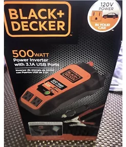 Black + Decker 500 Watt Power Inverter with 3.1 amp USB port. 120V In Your Car. - Picture 1 of 6