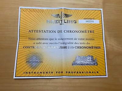 Booklet Libretto - Breitling - Attestation Di Chronomètre - Immagine 1 di 2