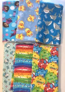 Juvenile Flannel Fabric Lot of 6 Pieces Over 3yds total 🦈 - Picture 1 of 8