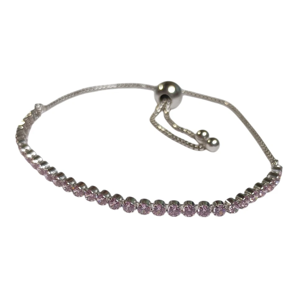 Pulsera deslizante de plata de ley de Pandora - Circonita cúbica rosa - 22,5 cm (usada) Foto 1 de 4