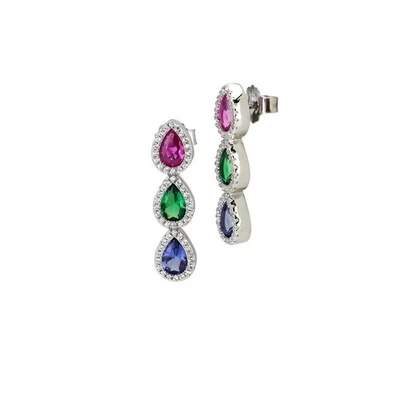 Orecchini Donna Boccadamo OR805 Argento Zirconi Multicolor Eleganti Gioielli - Immagine 1 di 4