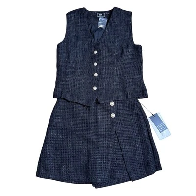HAVE Women's Medium NEW Tweed Sleeveless Vest & Skirt Skort Set Black & Gold - Image 1 of 4