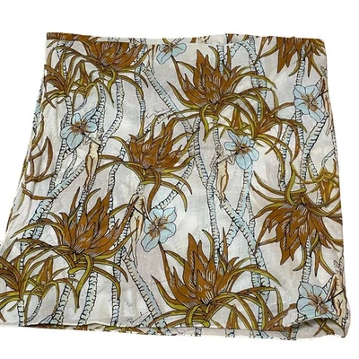 Cachecol de algodão Tory Burch palmeiras escalada Deusa azul ouro floral 36 pol. x 36 pol. - Imagem 1 de 4