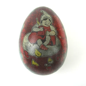 Antique Tin Litho Easter Egg Candy Container Dutch Girl Doll Yellow Chicks Hatch - Picture 1 of 10