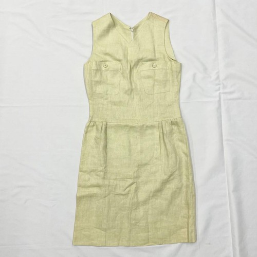 Abito smanicato CHANEL CC logo bottoni lino verde chiaro 40 L 84782c