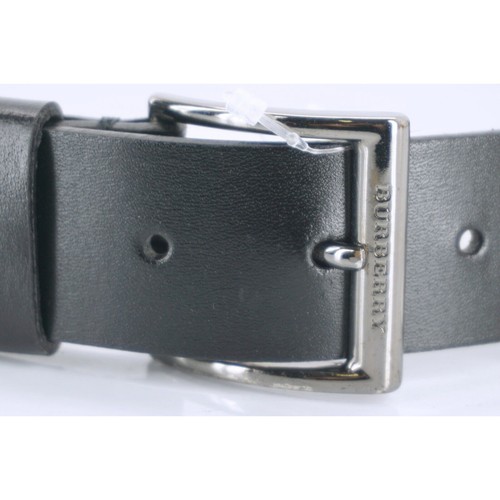 Cintura uomo Burberry Bondway argento logo fibbia pelle nera taglia 33 nuova $275