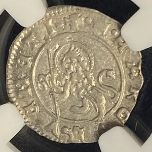 NGC AU58 ITALY 1361-1365 AD Venice Lorenzo Celsi 1 Soldo 1S SILVER Medieval Coin - Picture 1 of 5