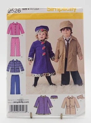 Pattern Unisex Toddlers Coat Jacket Pants Size 1/2 -4 and Hats Simplicity 2526 - Image 1 of 2