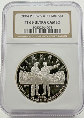 2004 $1 Commemorative Silver Lewis & Clark PF69 Ultra Cameo NGC - Image 1 of 2