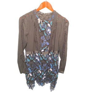 Venus schwarz bestickt Spitze getrimmt Langarm Kleid Größe 14 - Bild 1 von 6