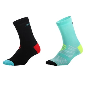 2 Pairs Cycling Socks Riding Bicycle Bike Sports Ankle Socks XC MTB Cyan Black - Picture 1 of 9