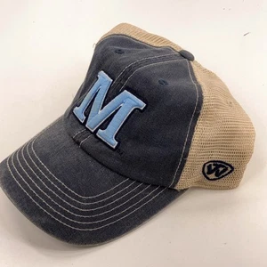 University of Maine M structured snapback trucker hat beige weathered blue look - Picture 1 of 5