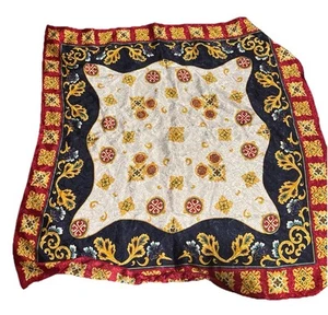 "BUFANDA DE SEDA DE COLECCIÓN ARTE BARROCO AZUL MARINO, BLANCO, ROJO, ORO ROSA TEXTURA 31"" CUADRADO" - Imagen 1 de 6