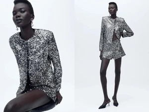 Zara Sequin Jacket XL Silver Snap Front Bling Party Glam Event, Season 2024 EUC! - Picture 1 of 11
