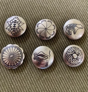 Vintage Navajo Sterling Silver Button Covers Set of 6 All Different Designs 1990 - Picture 1 of 2