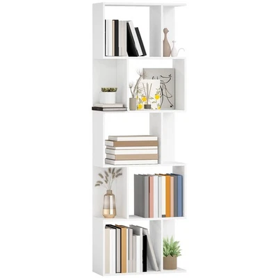 HOMCOM 5-tier Display Shelving Storage Bookcase S Shape Bookshelf, White - Image 1 of 4