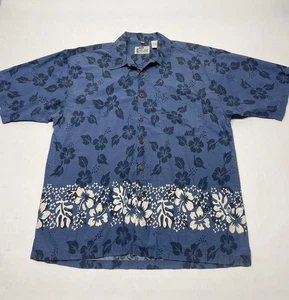 Point Zero Island Paradise Blue Hawaiian Floral Button Shirt Mens XL Distressed - Picture 1 of 20