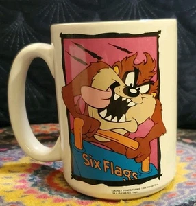 VTG Tasmanian Devil Taz Coffee Mug Cup Six Flags Warner Brothers 1996 90s White - Picture 1 of 5