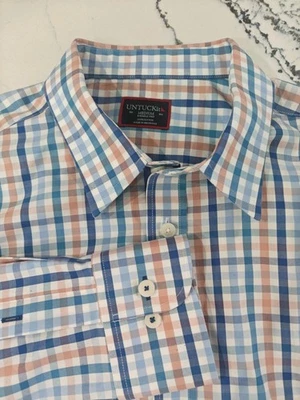 Untuckit Shirt Mens Medium Blue White Plaid Slim Fit Wrinkle Free Cotton Casual - Image 1 of 4