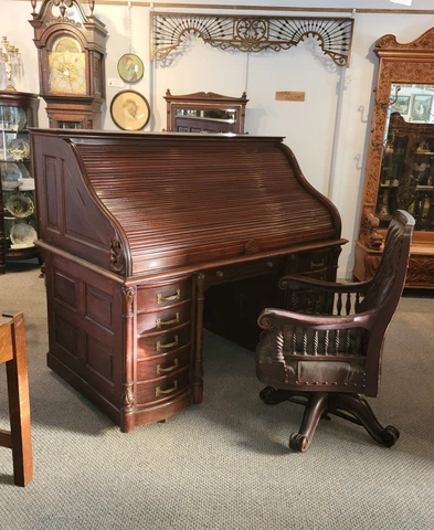 Antique 66″ Mahogany Roll top Desk - Fred Macey Furniture Company Grand Rapids M Cover