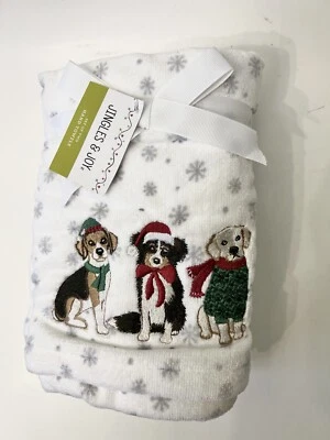 Комплект из 2 Jingles & радость вручную полотенца вышитые рождественские собаки снежинки новый с Ярлыками - Изображение 1 из 3