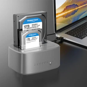 Station d'accueil disque dur double baie clonage hors ligne pour disque dur SSD SATA, max 2x 18 To - Photo 1/12