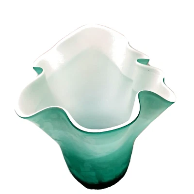 Schöne Vase Taschentuch Opalinglas Türkis Innenraum Weiß Work Handgefertigt Deco - Bild 1 von 4