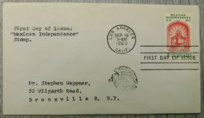 First Day Of Issue Mexican Independence Los Angeles CA 1960 Stamp Envelope Cover - Image 1 of 4