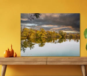 Trees & Lake Sunset 5mm thick Plastic Poster Ready to Hang 60x45cm - Picture 1 of 3
