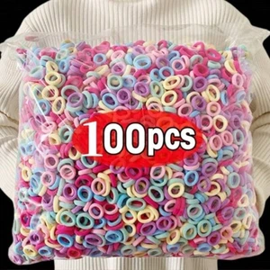 100pcs Baby Girls Elastic Hair Ties - Colorful Hair Bands for Kids & Infants - Picture 1 of 7
