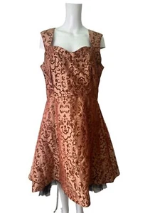 JOE BROWNS Dress Size Large 16 Gold Beige Ornate Swing Velour Button Womens EU44 - Picture 1 of 13