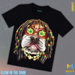 Schwarzes T-Shirt Rock Chang Original 420 Dope Cool Dog Glow in the Dark Unisex - Bild 1 von 9