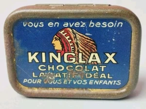 OLD LITHOGRAPHED SHEET METAL LAXATIVE CHOCOLATE ADVERTISING BOX - Picture 1 of 8