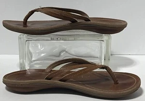 OluKai Kapehe Luana Sahara Brown Leather Flip Flop Sandals Shoes Womens 9 - Picture 1 of 12