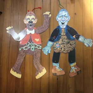 Vintage Halloween Frankenstein & Wolfman Diecut Jointed 29" - Picture 1 of 6