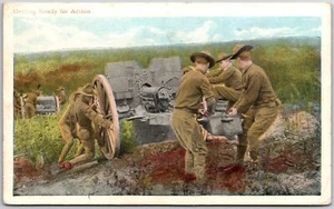 1918 Getting Ready For Action Soldiers Pushing The Machine Posted Postcard - Picture 1 of 2
