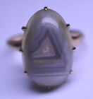 ANTIQUE 10K YELLOW GOLD OVAL 14.8 x 9 MM BANDED AGATE RING SIZE 4.5