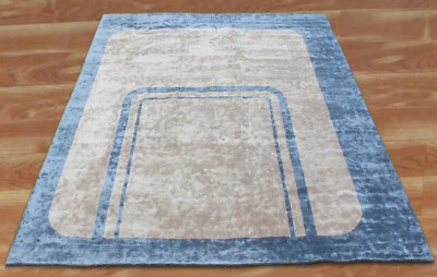 Hand-Tufted 100% Silk Modern Area Rug Indien Living Room Solid Grey Carpet 4x6Ft - Image 1 of 4