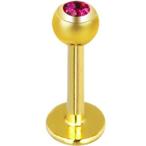 Labret/Chin Stud Gold Plate Pink Dark 5mm Gem Ball 14 Gauge 5/16" Body Jewelry - Picture 1 of 3