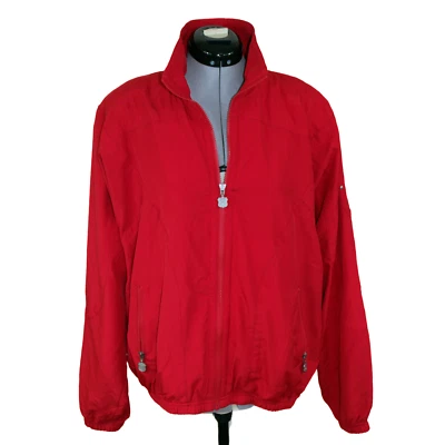 VTG KAELIN Women's SZ L Red Bomber Jacket Lined Track Full Zip Windbreaker 90s - Image 1 of 4