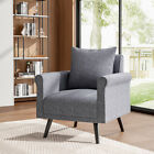 Upholstered Linen Fabric Armchair Single Sofa Tub Chair W/ Pillow Wood Legs Grey