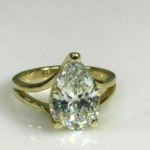 3 Ct Pear Cut Diamond Solitaire Engagement Wedding Ring 14K Yellow Gold Finish - Picture 1 of 8