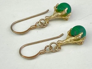 Sterling Silver Bird Bird Claw / Talon Earrings with Malachite Spheres - Picture 1 of 7