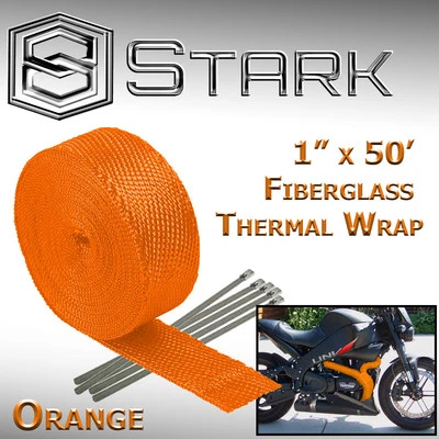 1" x 50' Ft Motorcycle Header Exhaust Heat Wrap Fiberglass Manifold - Orange (D) - Image 1 of 2