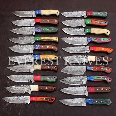 批量 100 件 HUNTER 定制手工大马士革钢混合狩猎 EDC 刀片 57 — 第 1/4 张图片