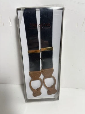 Trafalgar Hombre Tirantes Brackets Azul Marino Oscuro y Marrón Cuero Lujo De Colección Nuevo Foto 1 de 4