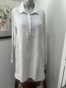 Jones New York Leinen Tunika/ Mini Oberteil Rollriegel Ärmel Knopfleiste Shirt. Stein - Bild 1 von 8